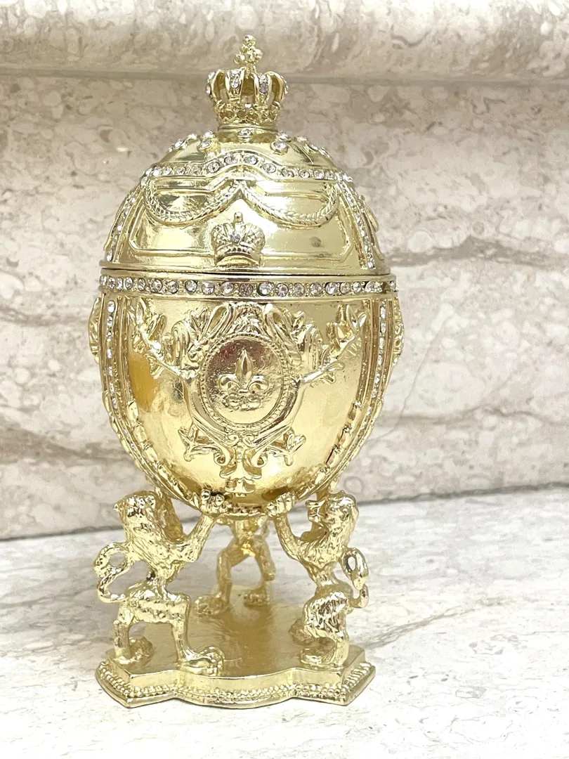 Limited Edition Pure Gold Faberge Egg Jewelry Box Handmade Russian Easter Egg Fabergé Style Egg Trinket Box 24K Gold Swarovski Pierre Lorren