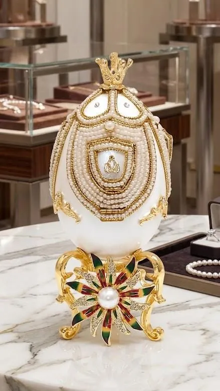 Vintage Chrysanthemum Horse Fabergé Egg Carousel Egg NATURAL Handcarved Egg Pure Gold Swarovski 2001 Wedding Day 25th Anniversary Wife Gift 2001