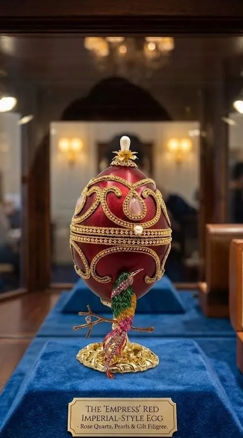 1986 Natural Egg Fabergé Egg Vintage Musical Eggs Box Gold Decor Ruby 40th Wedding Anniversary Gift for Parents Austrian Crystal HANDMADE