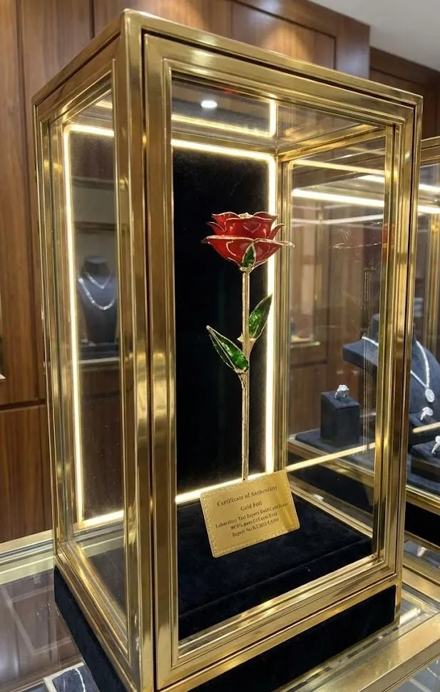 Red Sparkle Rose - Original 24k Gold Pure Gold Rose - Real Rose with Certificate Handmade by Pierre Lorren