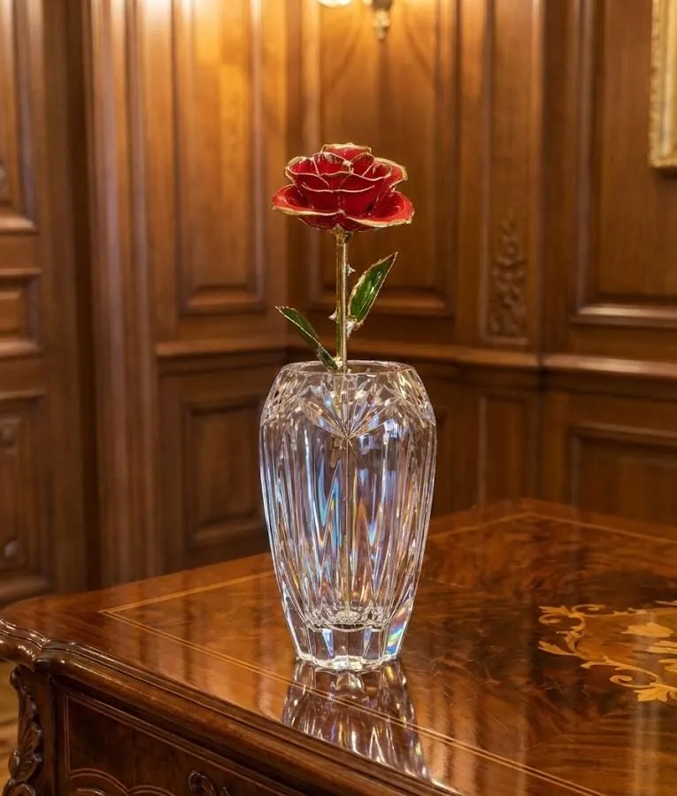 Red Sparkle Rose - Original 24k Gold Pure Gold Rose - Real Rose with Certificate Handmade by Pierre Lorren