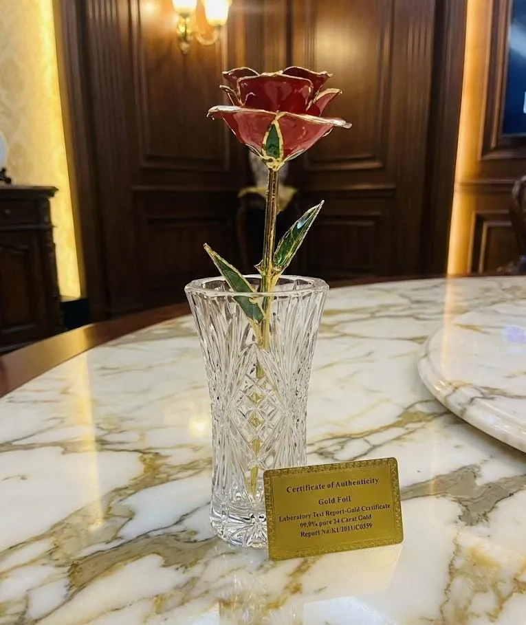 Red Sparkle Rose - Original 24k Gold Pure Gold Rose - Real Rose with Certificate Handmade by Pierre Lorren