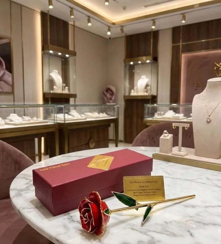 Red Sparkle Rose - Original 24k Gold Pure Gold Rose - Real Rose with Certificate Handmade by Pierre Lorren