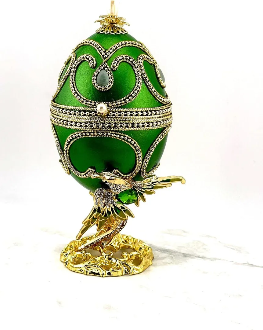 1980 Faberge Egg Music Box, Natural Egg, Faberge Style Egg + Faberge Necklace, Birthday Gifts for Wife, Fabergé Egg for Bird Lovers, Handmade Vintage Egg.