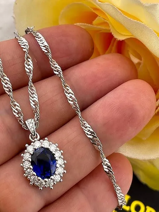 Antique 2011 Fabergé Egg 15th Wedding Anniversary Natural Egg Faberge Music Box & Natural Sapphire Diamond Pendant Necklace