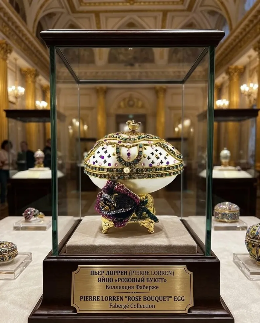2010 One-of-a-Kind Fabergé Inspired Egg Natural Egg Handcarved with Austrian Crystal Amethyst - Pure Gold Decor - Unique Royal Collectors