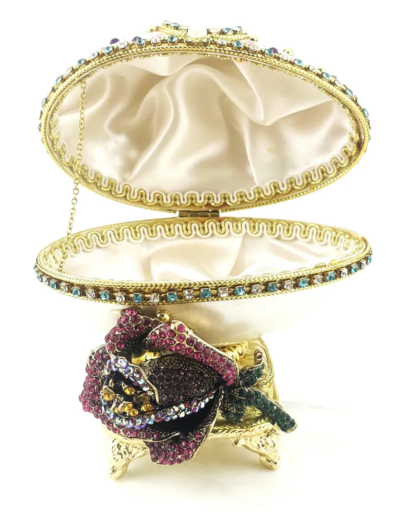 2010 One-of-a-Kind Fabergé Inspired Egg Natural Egg Handcarved with Austrian Crystal Amethyst - Pure Gold Decor - Unique Royal Collectors