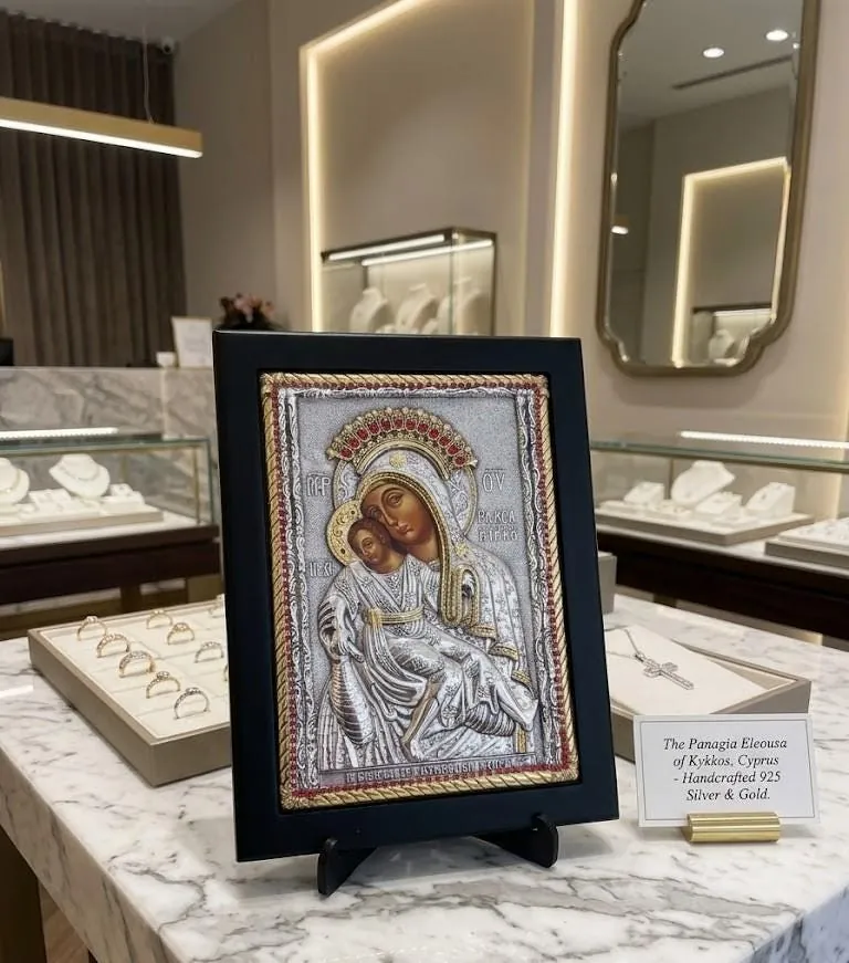 Kykko Virgin Mary Icon Iconostasis Frame, Religious Home Wall Art Gift - Orthodox Wall Wood Icon - Wedding Gift Mother to Daughter.