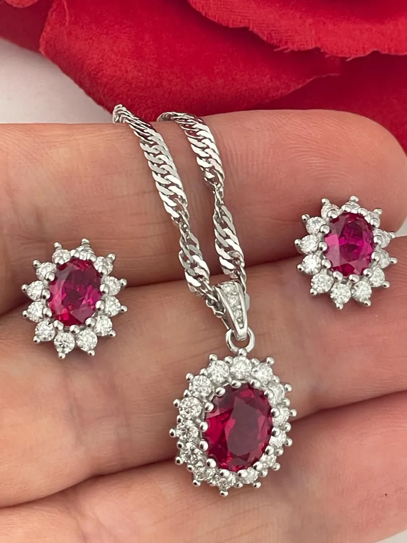 Certified Ruby Necklace Pendant Fine Jewelry Diamond Necklace 40th Ruby Anniversary Gift for Wife Birthday 40 Years Handmade - Pierre Lorren