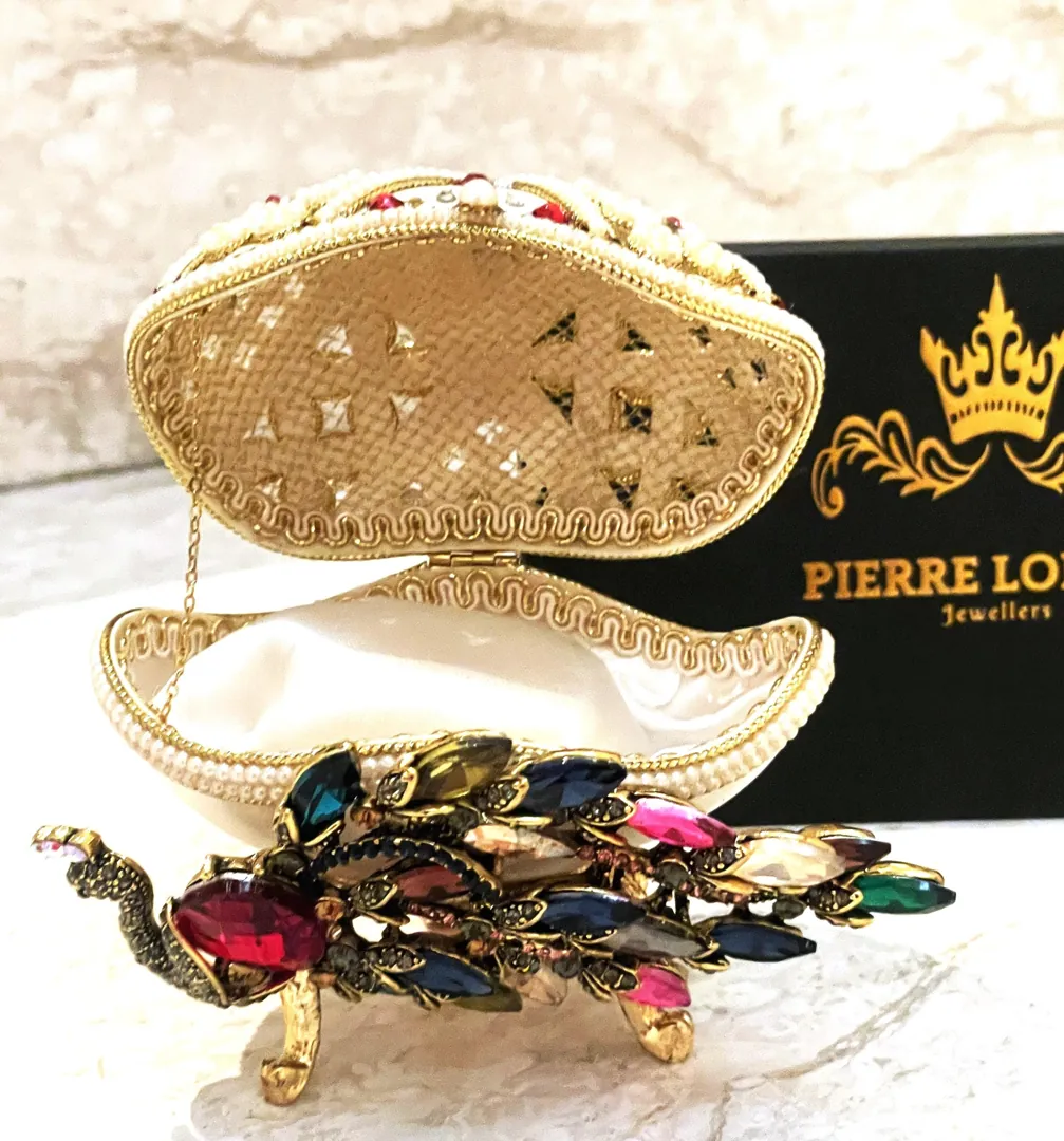 Peacock Faberge Egg • Faberge Egg Music Box - Swarovski • 24K Gold • Handmade Pierre Lorren