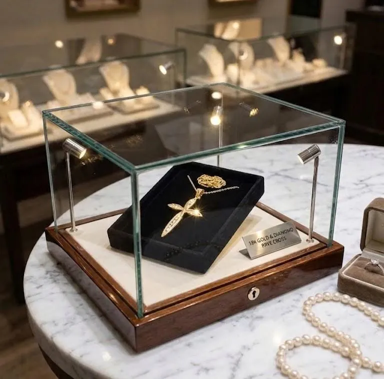 Solid 18kt gold cross with natural diamonds, designed as a cross pendant and necklace. An ideal Christian Mother's Day gift, this crucifix cross is perfect for moms and women.