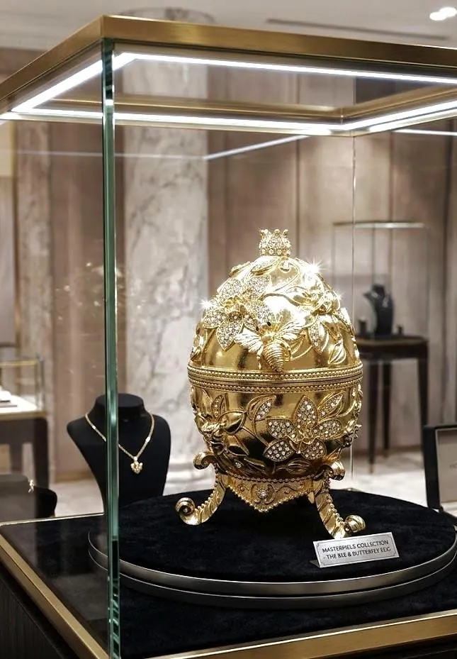 XL Handmade Faberge Egg Style Trinket Box & Faberge Egg Necklace 18k Gold Vermeil, Gold Pomegranate Easter Abundance Gift, Mother's Day, 7
