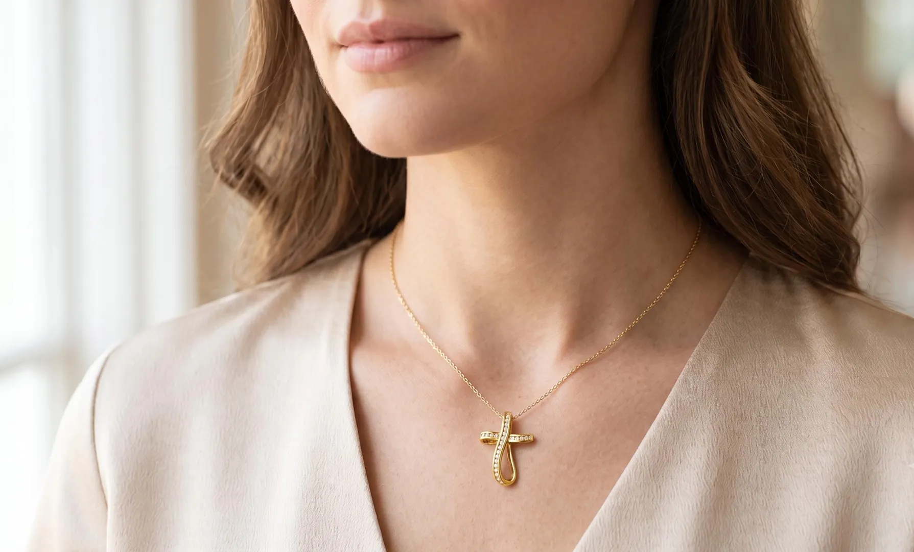 Solid 18k gold cross pendant featuring natural diamonds. This diamond cross necklace makes a perfect Christian Mother's Day gift, ideal for moms and women.