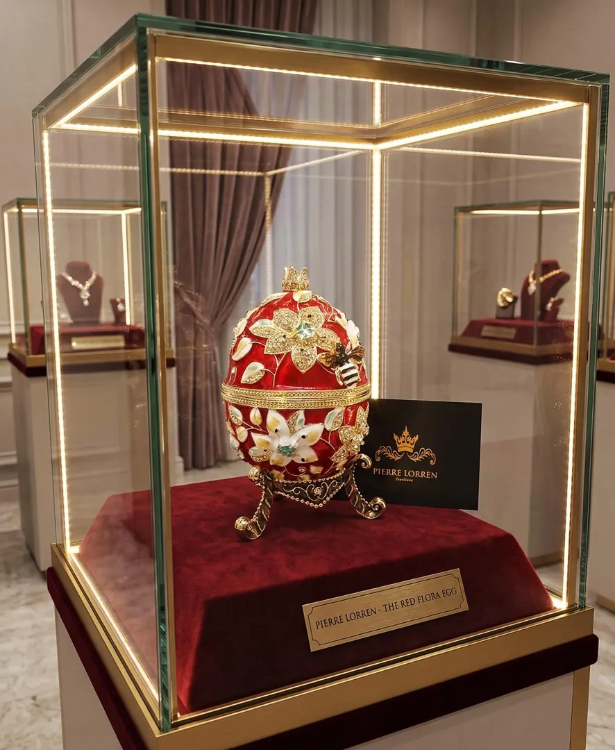 X Large Handmade Faberge Egg Style Trinket Box & Faberge Egg Necklace 18k Gold Vermeil, Pomegranate Easter Abundance Gift for Mother's Day 7