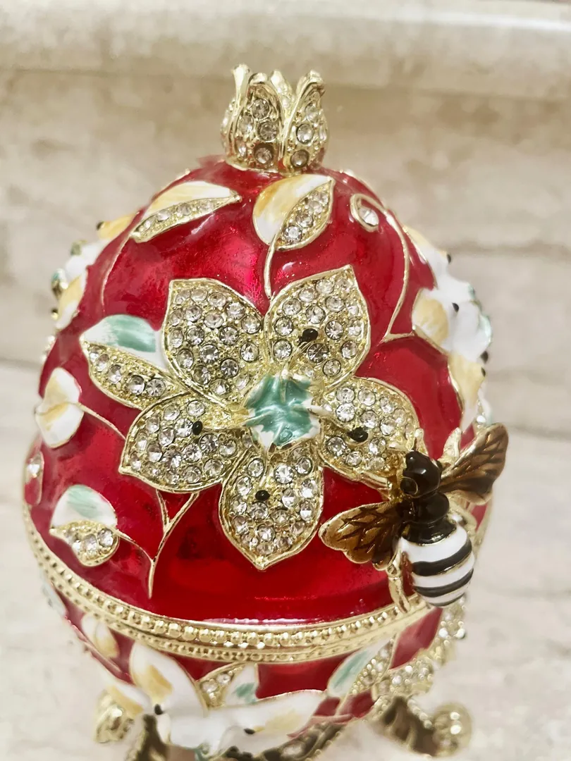 X Large Handmade Faberge Egg Style Trinket Box & Faberge Egg Necklace 18k Gold Vermeil, Pomegranate Easter Abundance Gift for Mother's Day 7