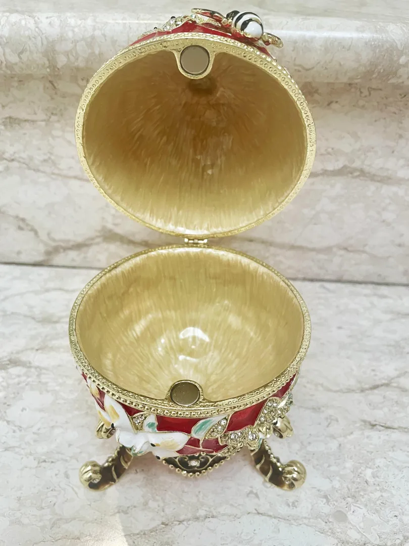 X Large Handmade Faberge Egg Style Trinket Box & Faberge Egg Necklace 18k Gold Vermeil, Pomegranate Easter Abundance Gift for Mother's Day 7
