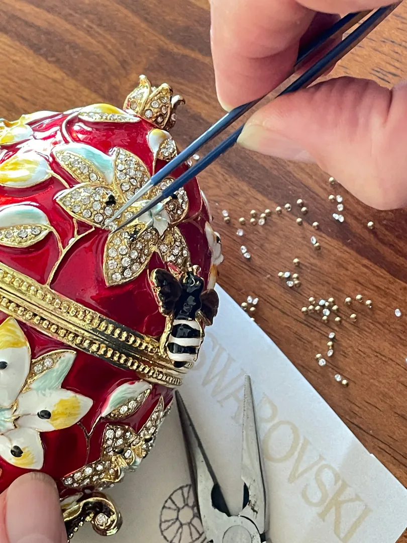 X Large Handmade Faberge Egg Style Trinket Box & Faberge Egg Necklace 18k Gold Vermeil, Pomegranate Easter Abundance Gift for Mother's Day 7