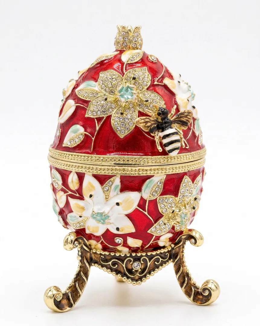 X Large Handmade Faberge Egg Style Trinket Box & Faberge Egg Necklace 18k Gold Vermeil, Pomegranate Easter Abundance Gift for Mother's Day 7