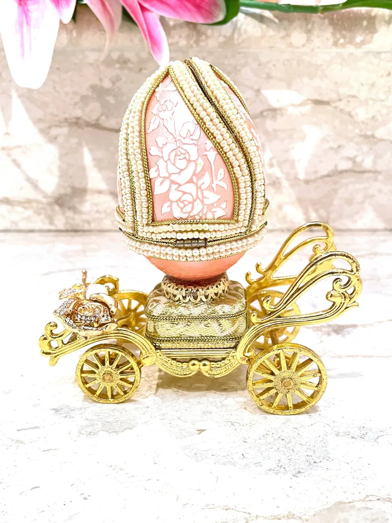 Vintage 1983 Faberge Style Egg, Musical Carriage Jewelry Box