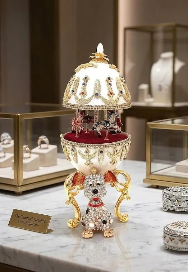 2005 One Of a Kind Faberge Egg style Faberge Dog Lover Gifts Faberge egg Musical Carousel Horse 24k GOLD Handmade Fabergé Egg 21st Birthday