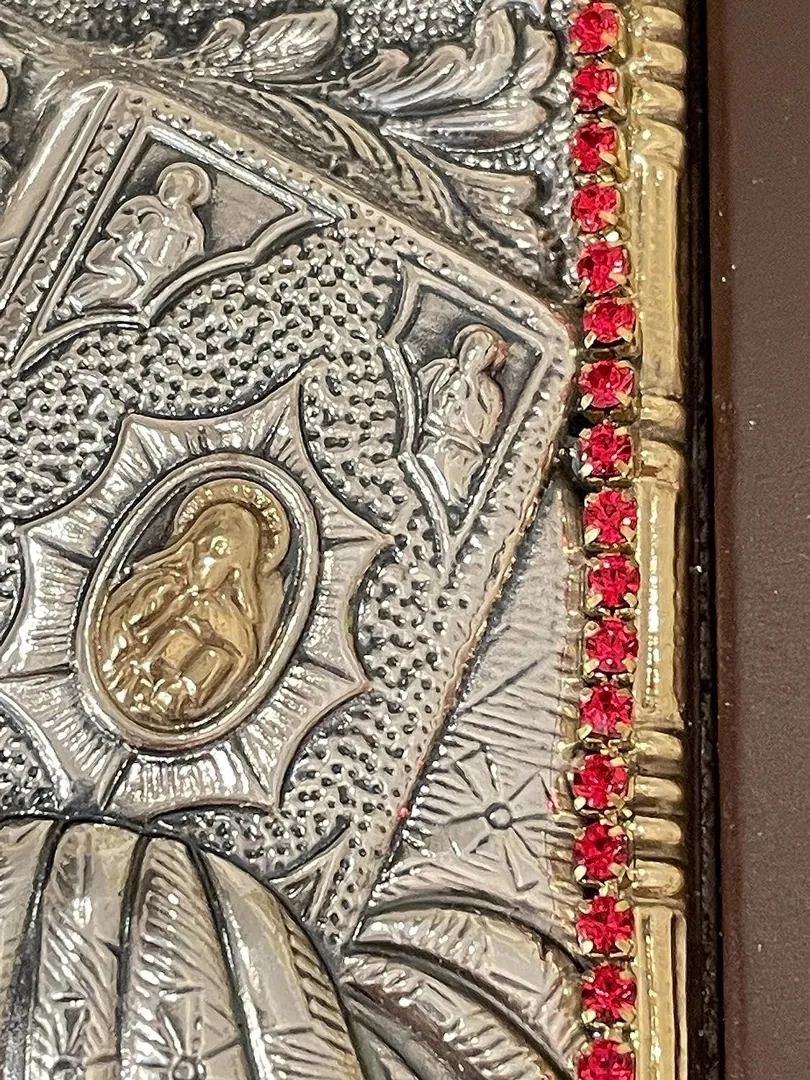 Saint Nicholas Icon Christian gift Byzantine Icon St. Nicholas Icon Patron of Children Greek Orthodox Icon PURE SILVER Gem Handpainted Icon