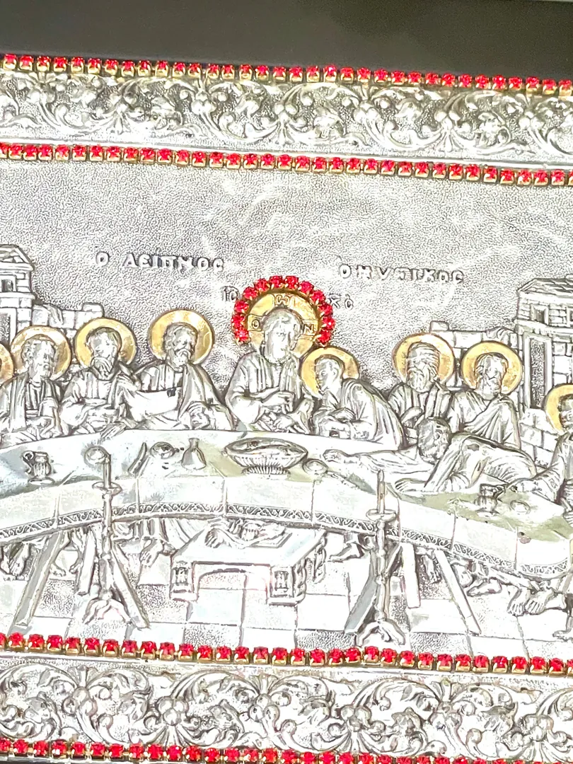 1990 Vintage Last Supper Sterling Silver Icon: Easter Christian Gift 24k Gold, Austrian Crystals
