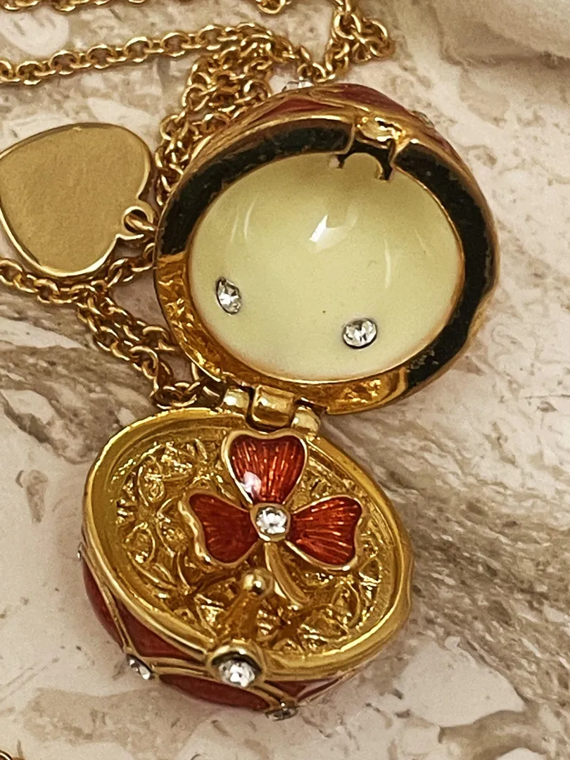 Unique Fabergé Egg Necklace Jewelry: Austrian Crystal Diamond Fabergé Egg Pendant Handmade Jewelry 18k Silver Jewelry by Pierre Lorren.
