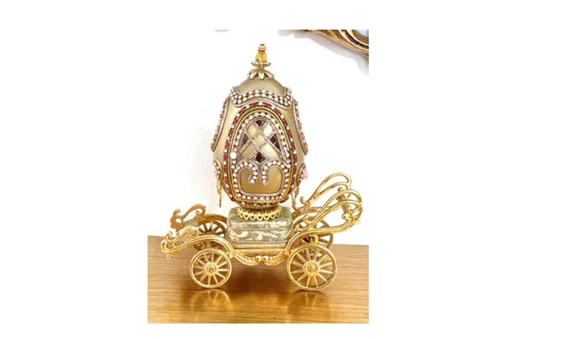 1975 Vintage Golden Anniversary Faberge Egg Style Natural Carved Egg 50th Marriage Anniversary Gifts for Parents Pure Gold Decor Swarovski.