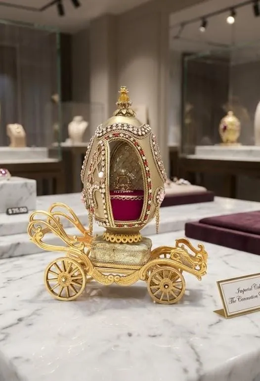 1975 Vintage Golden Anniversary Faberge Egg Style Natural Carved Egg 50th Marriage Anniversary Gifts for Parents Pure Gold Decor Swarovski.