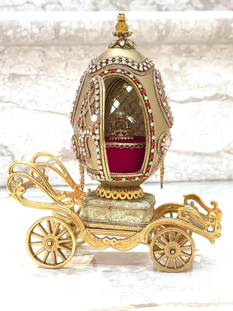 1975 Vintage Golden Anniversary Faberge Egg Style Natural Carved Egg 50th Marriage Anniversary Gifts for Parents Pure Gold Decor Swarovski.