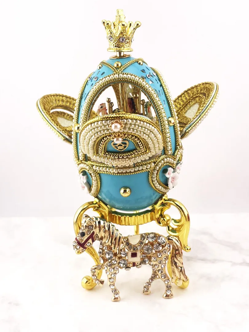 2005 Vintage Faberge Egg Music Box - Faberge Style Egg - Faberge Pendant Necklace Set 21st Birthday Anniversary Gift Fabergé Horse Carousel