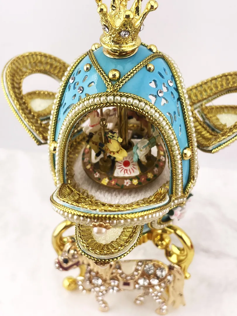 2005 Vintage Faberge Egg Music Box - Faberge Style Egg - Faberge Pendant Necklace Set 21st Birthday Anniversary Gift Fabergé Horse Carousel