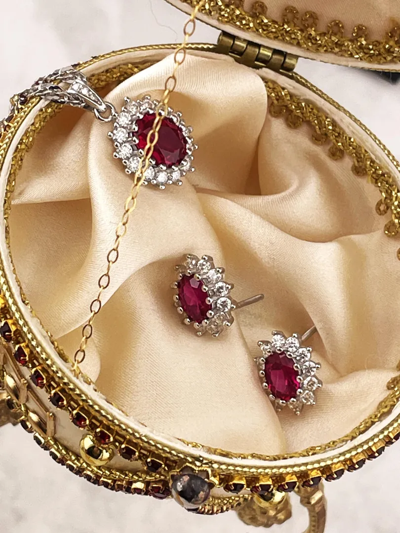One of a KIND - 1986 Faberge Egg Music Box - Faberge Style Egg - Natural Ruby Diamond Set - 40th Ruby Anniversary Gift for Parents Fabergé