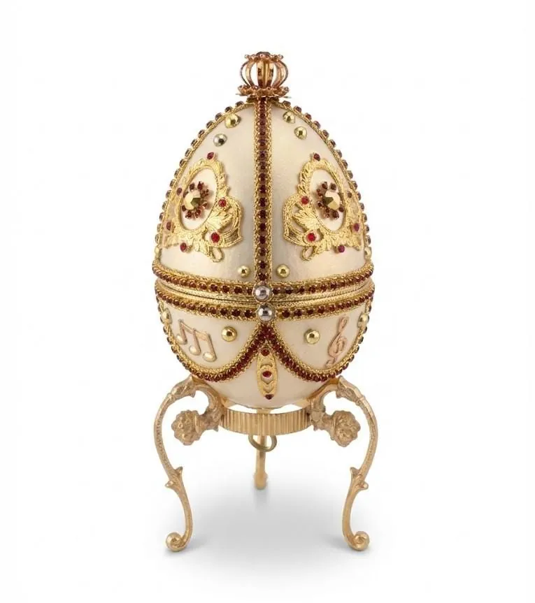 One of a KIND - 1986 Faberge Egg Music Box - Faberge Style Egg - Natural Ruby Diamond Set - 40th Ruby Anniversary Gift for Parents Fabergé