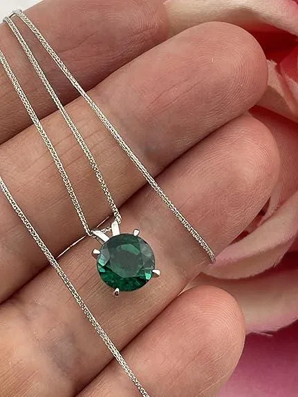 Solid 18k Gold White Gold Natural Emerald Pendant Green Emerald Necklace Fine Jewelry May Birthstone GRC Certified Pendant Necklace 2 Carat