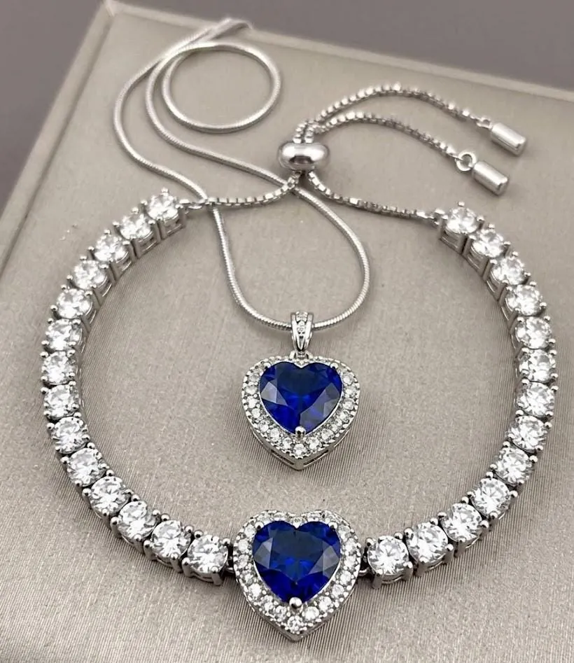 9 ctw CERTIFIED Natural Sapphire Heart Necklace Pendant Bracelet SET Sapphire Heart-cut Sapphire Fine Jewelry 45th Anniversary Gift Handmade
