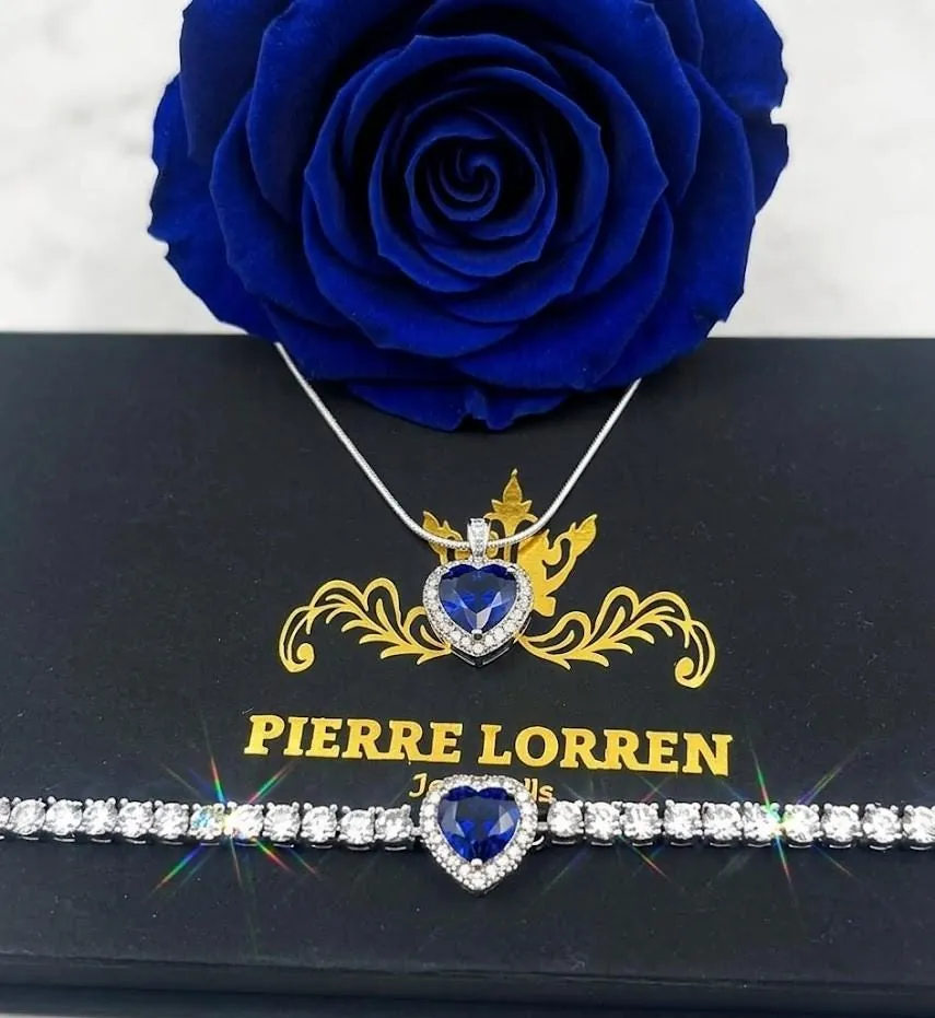 9 ctw CERTIFIED Natural Sapphire Heart Necklace Pendant Bracelet SET Sapphire Heart-cut Sapphire Fine Jewelry 45th Anniversary Gift Handmade