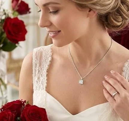 Solid 18k White Gold Square Diamond Necklace, Solitaire Diamond Pendant, Rope Chain, Square Shaped Diamond Necklace, Anniversary Birthday, 1.5 ct.