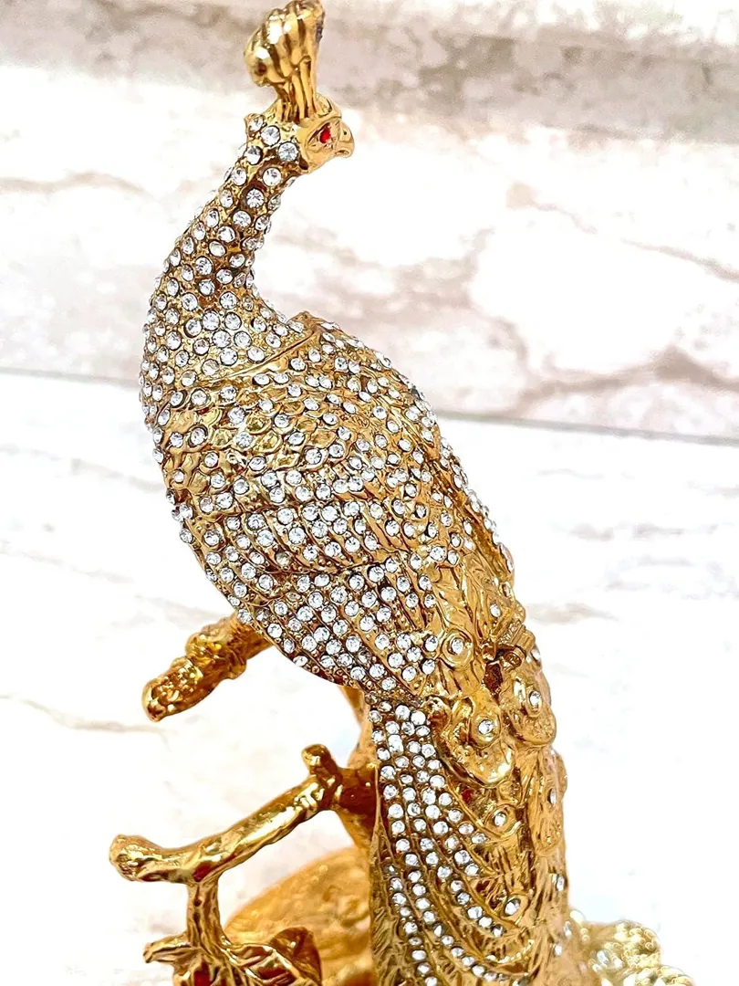 Silver Anniversary Imperial Peacock Trinket, Pure Gold Decor, Austrian Crystal, Diamond Handset Bird, Gifts for Women, 10