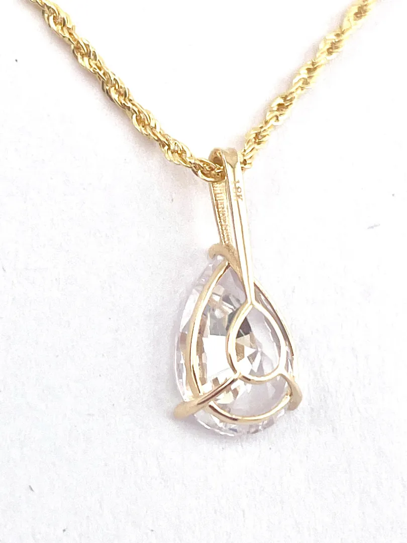 Solid 18k Yellow Gold Pear Diamond Necklace Solitaire Diamond Pendant Rope Chain Pear Shaped Diamond Necklace Anniversary Birthday 1.65 ct