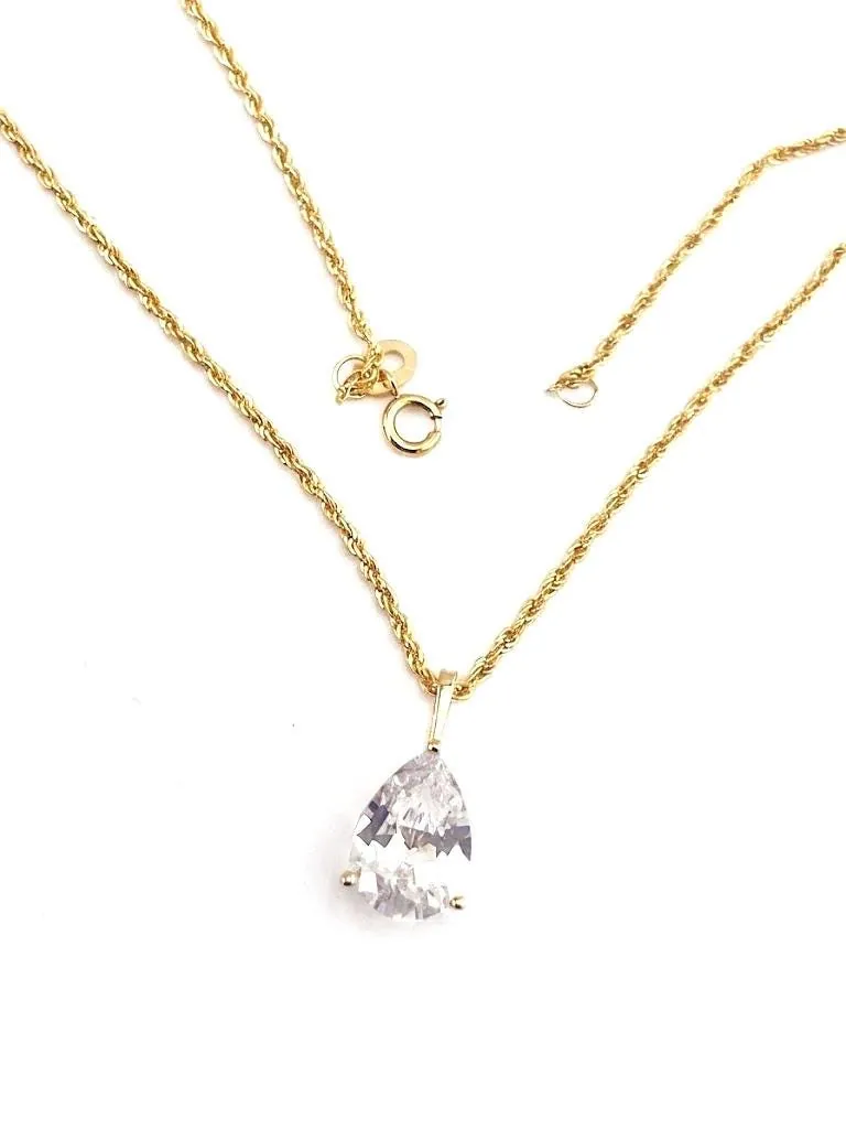 Solid 18k Yellow Gold Pear Diamond Necklace Solitaire Diamond Pendant Rope Chain Pear Shaped Diamond Necklace Anniversary Birthday 1.65 ct