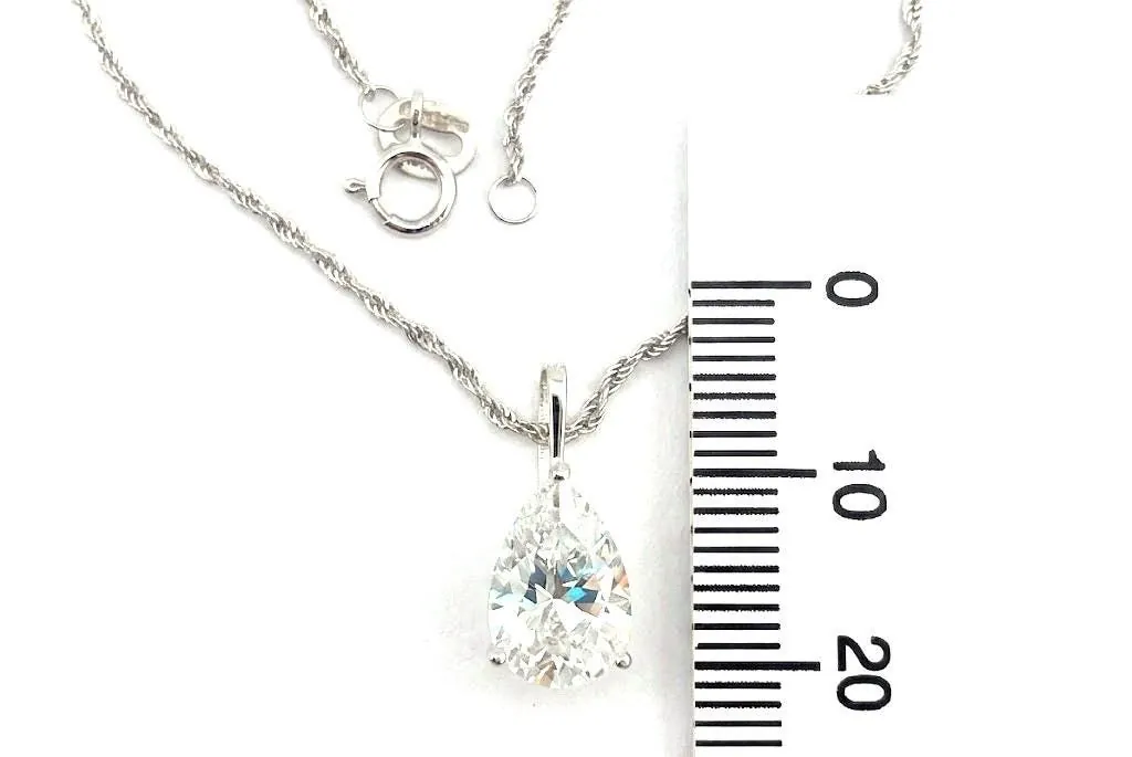 Solid 18k White Gold Tear Drop Diamond Necklace, Solitaire Diamond Necklace, Solid 18kt Gold Rope Chain, 1.65 carat.