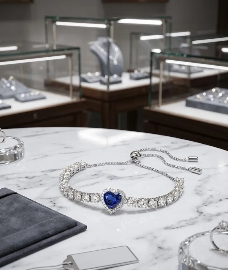 Handmade Heart Sapphire Diamond Bracelet, 18k White Gold Vermeil, 4.5ctw Certified Natural Sapphire by Pierre Lorren