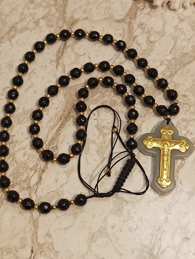 Necklace Christian Rosary Prayer SOLID 18k GOLD Cross Necklace Crucifix Christ Gift Gold Christian Jewelry Her 70 Natural Jade GEMSTONE 4mm