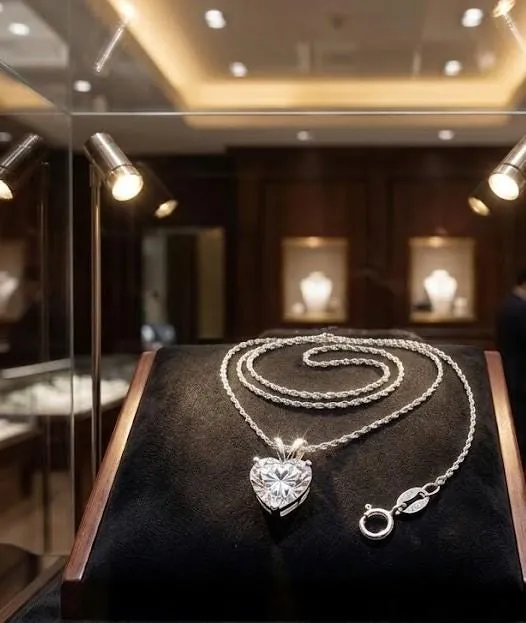 1.5 ctw Diamond Heart Pendant Necklace SOLID 18k White Gold Love Gift 18kt Solitaire Diamond Necklace Heart Jewelry Rope Chain Handmade