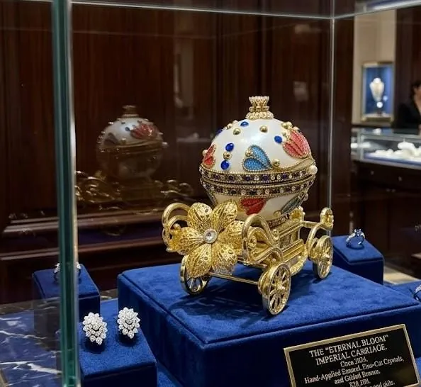 Antique 1996 Faberge Egg Music Box, 30th Anniversary Gift for Wife, 30 Year Old Birthday, Natural Eggshell, Pure Gold Decor, Swarovski - Handmade.