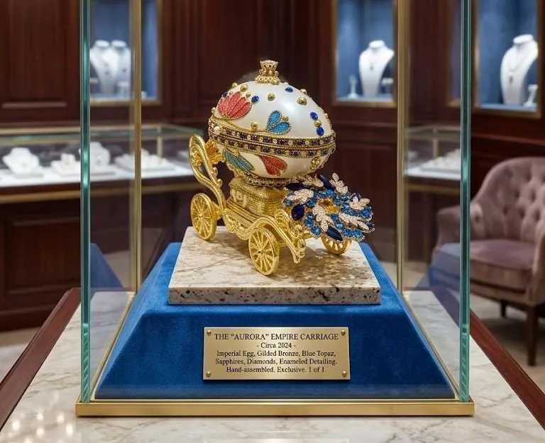 Antique 1996 Faberge Egg Music Box, 30th Anniversary Gift for Wife, 30 Year Old Birthday, Natural Eggshell, Pure Gold Decor, Swarovski - Handmade.