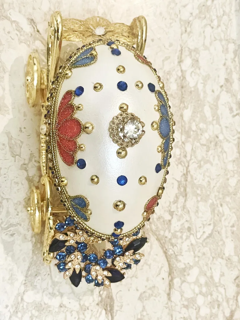 1996 Faberge Egg Musical Real Eggshell & Necklace Swarovski - Gold Daughter Wedding Gift for Bridal Shower Wreath Love Unity New Beginnings