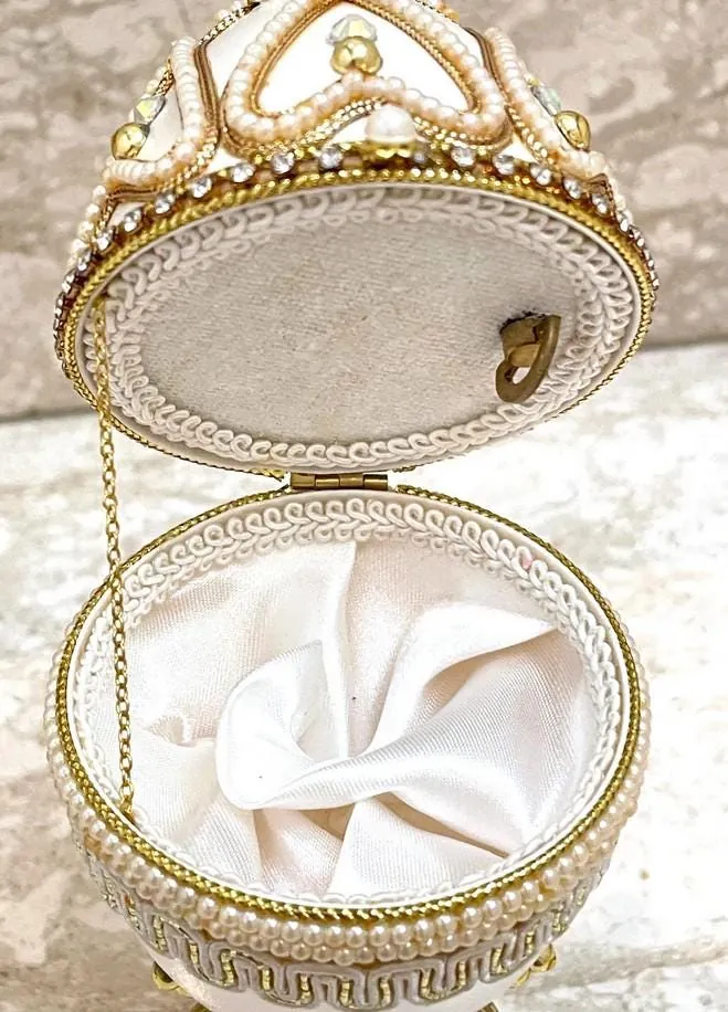Vintage Guardian Angels Faberge Egg Music Box Real Eggshell, New Christian Mom, Austrian Crystals, Pure Gold Decor, Christianity Easter Gift.