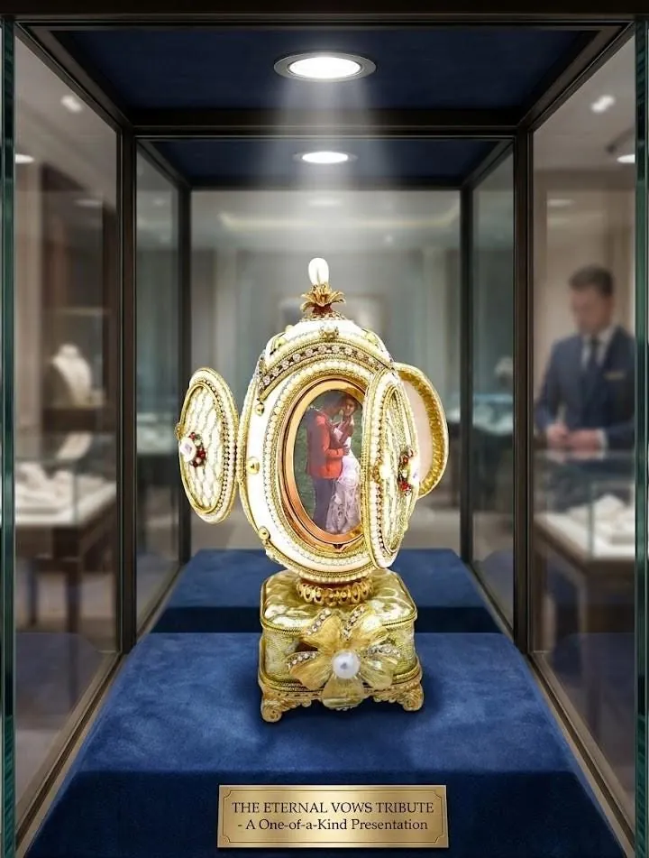 Antique 1988 Faberge Egg Music Box, 38th Anniversary gift for wife, 38-year-old birthday. Natural eggshell, pure gold decor, Swarovski - Handmade.